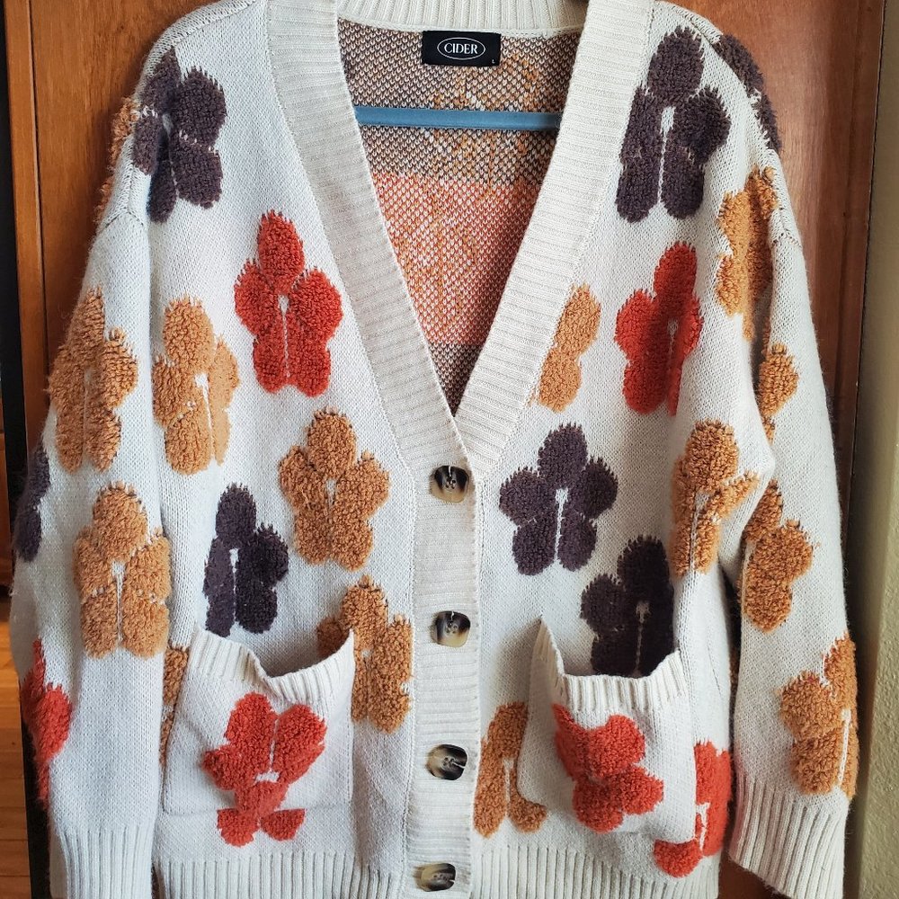 NEW Cider Floral Print Sweater Knit Cardigan